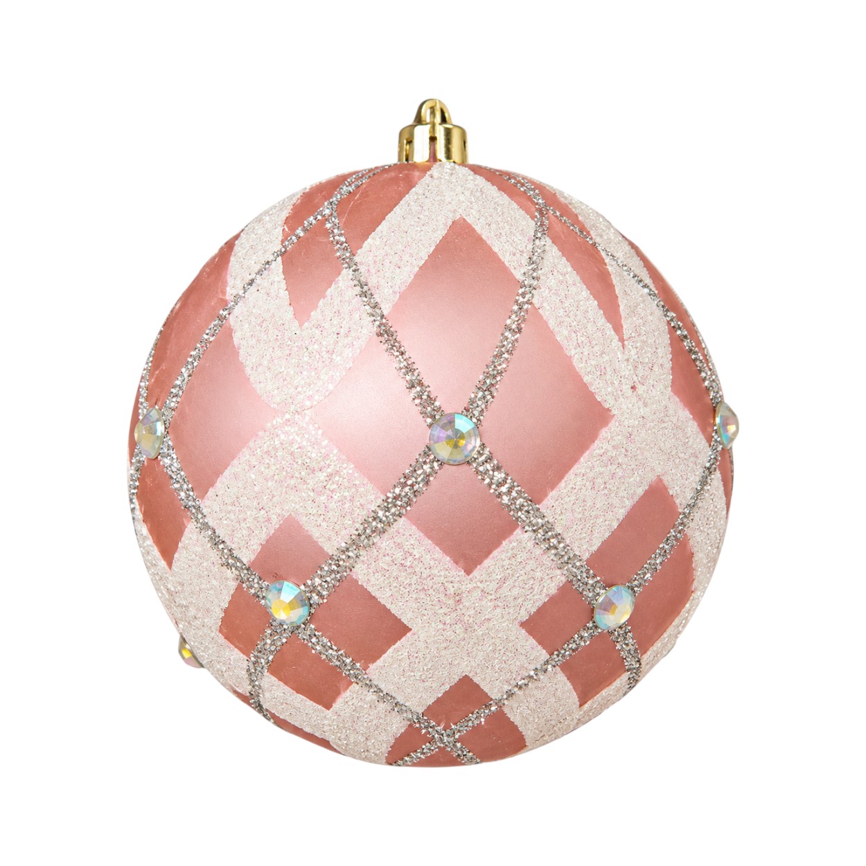 Pasztell rózsaszín strasszos karácsonyi gömb, 12 cm
