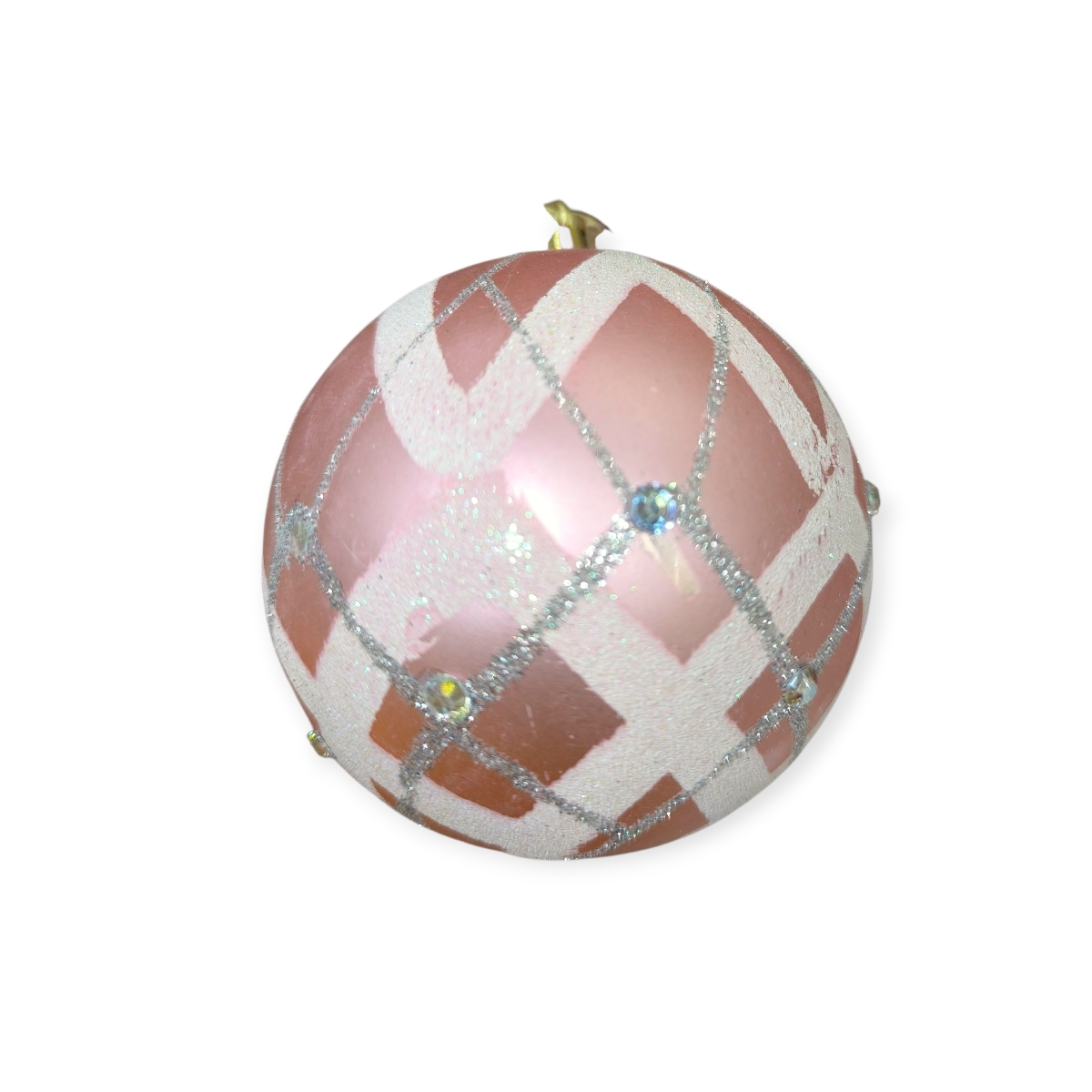 Pasztell rózsaszín karácsonyi gömb csillámmal és strasszokkal 10cm