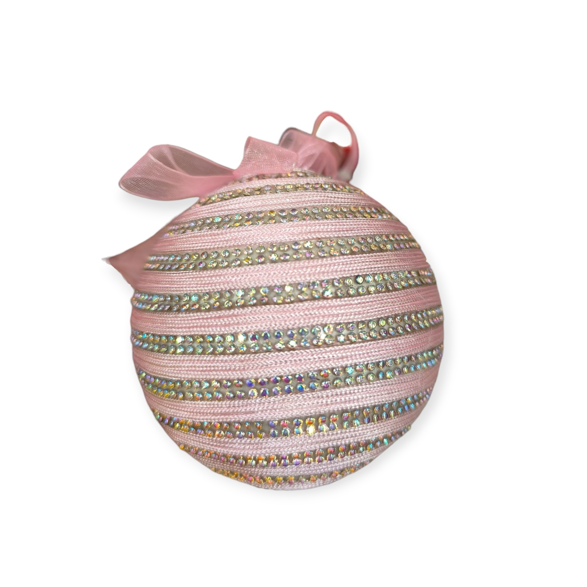 Pasztell rózsaszín karácsonyfadísz csipkével és strasszokkal 9cm