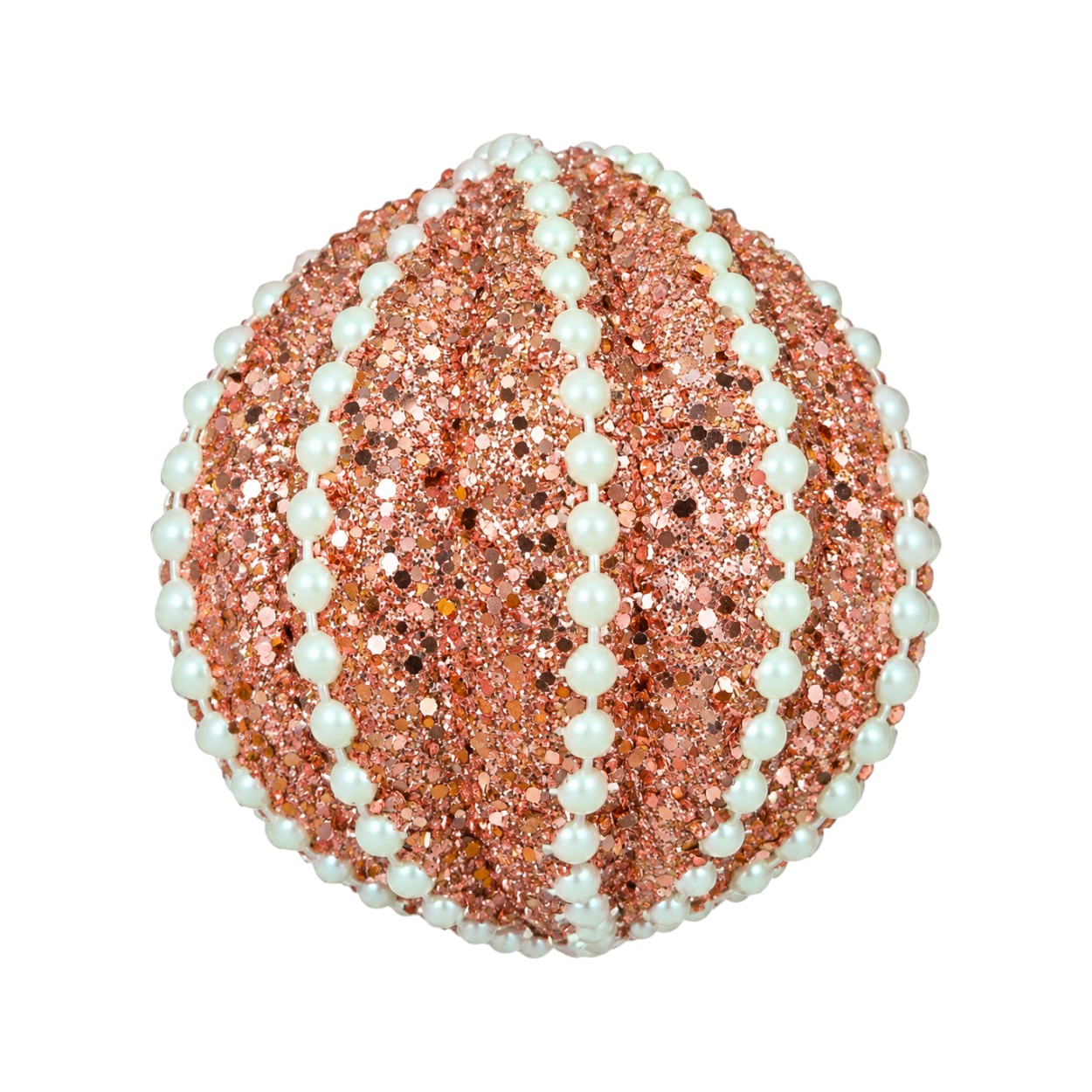 Rózsaszín gyöngyös habgömb karácsonyfadísz, 8 cm