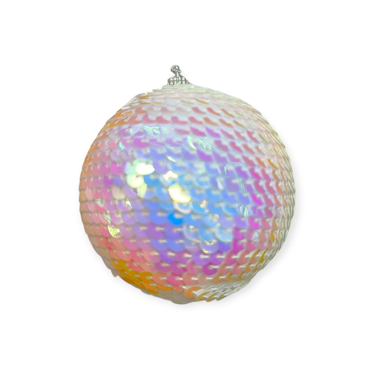 Fehér irizáló flitteres karácsonyfadísz gömb 8cm