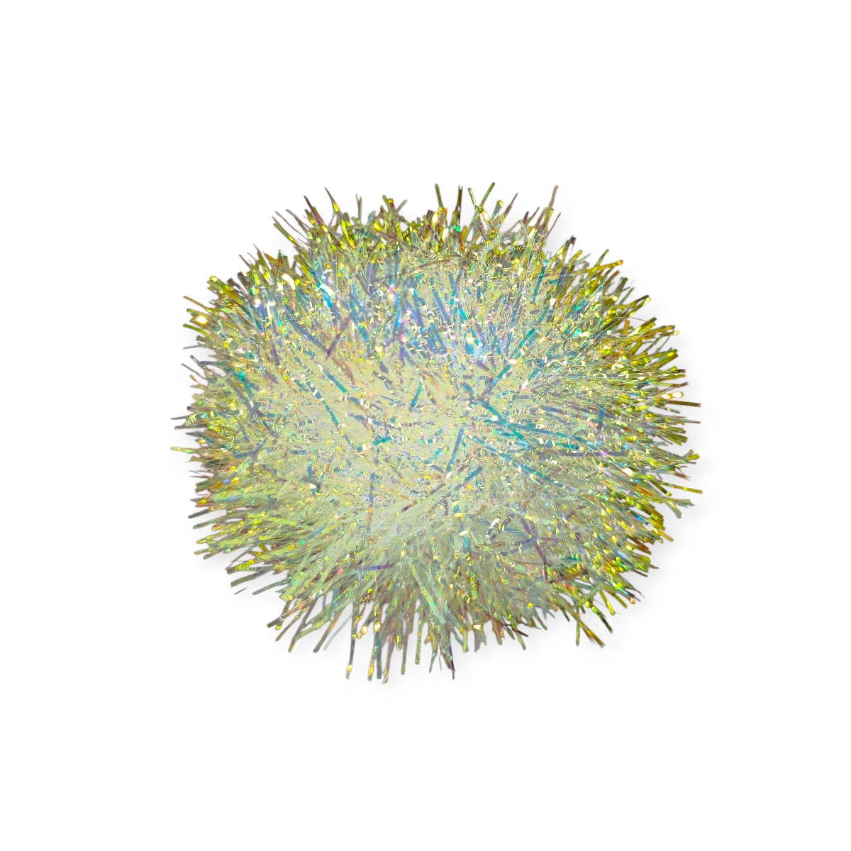 Fehér holografikus csillogó díszszálas karácsonyfadísz gömb – 10cm