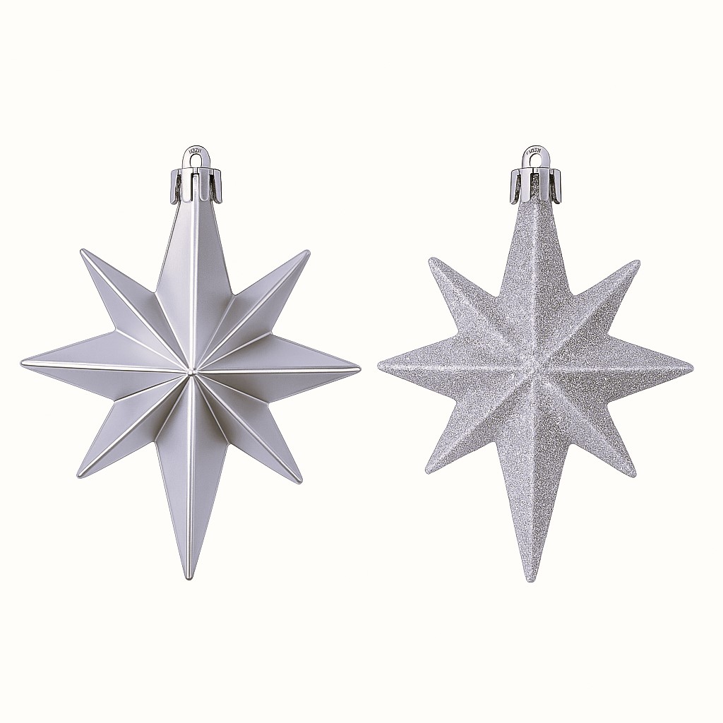 Matt ezüst csillag alakú karácsonyfadísz szett – 16 db (8 cm)