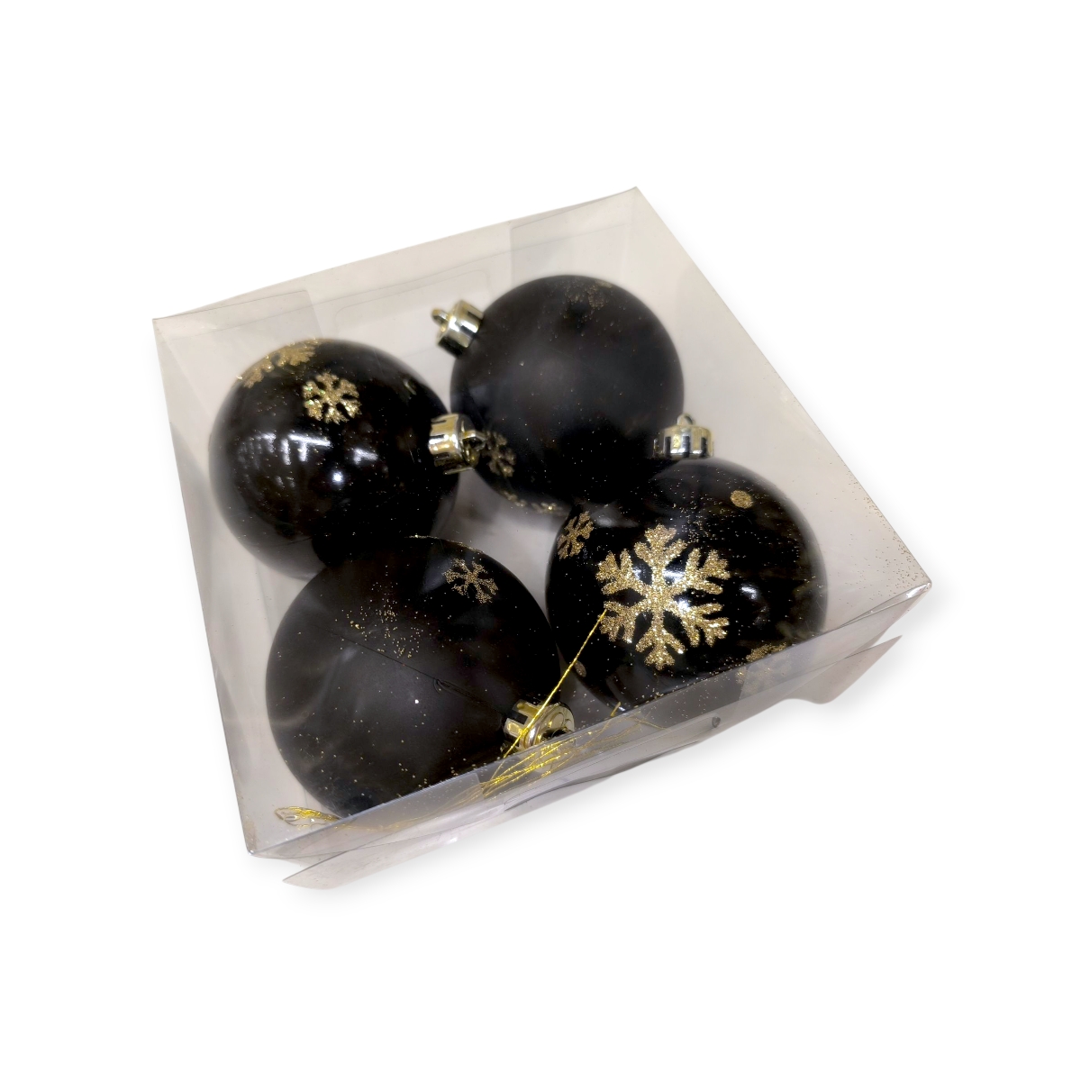 Fekete arany karácsonyfadísz gömb szett hópehellyel 8cm – 6db