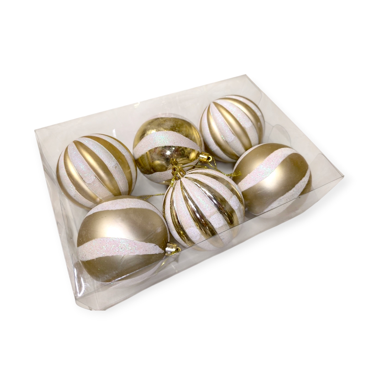Arany Elegance karácsonyfadísz gömb szett csillogó csíkos Ø8cm – 6db