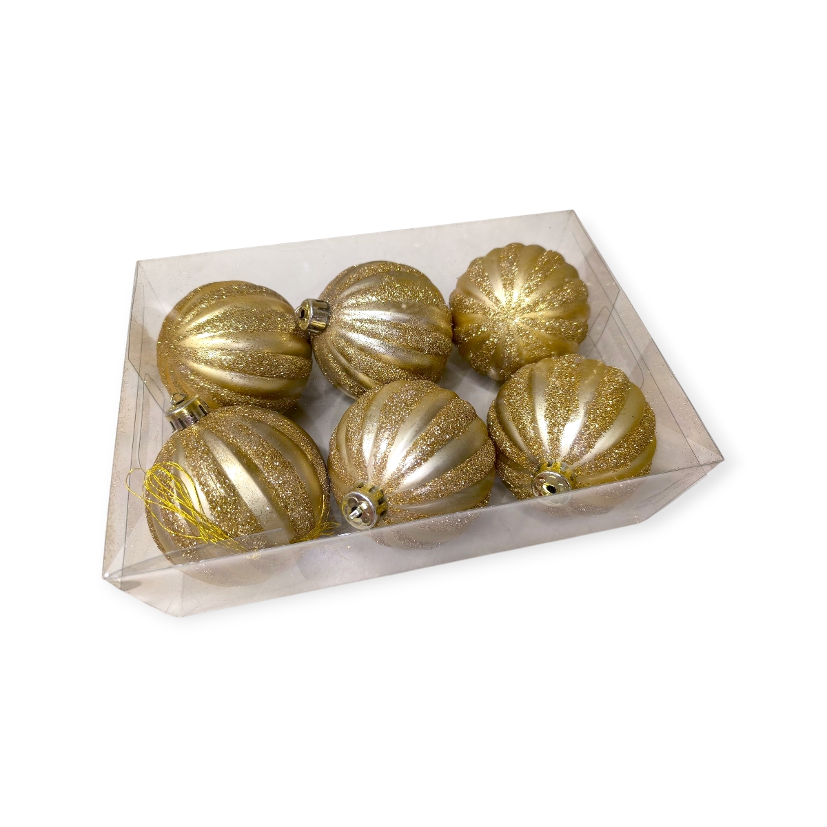 Arany Grace karácsonyfadísz gömb szett csillámos csíkos Ø8cm – 6db