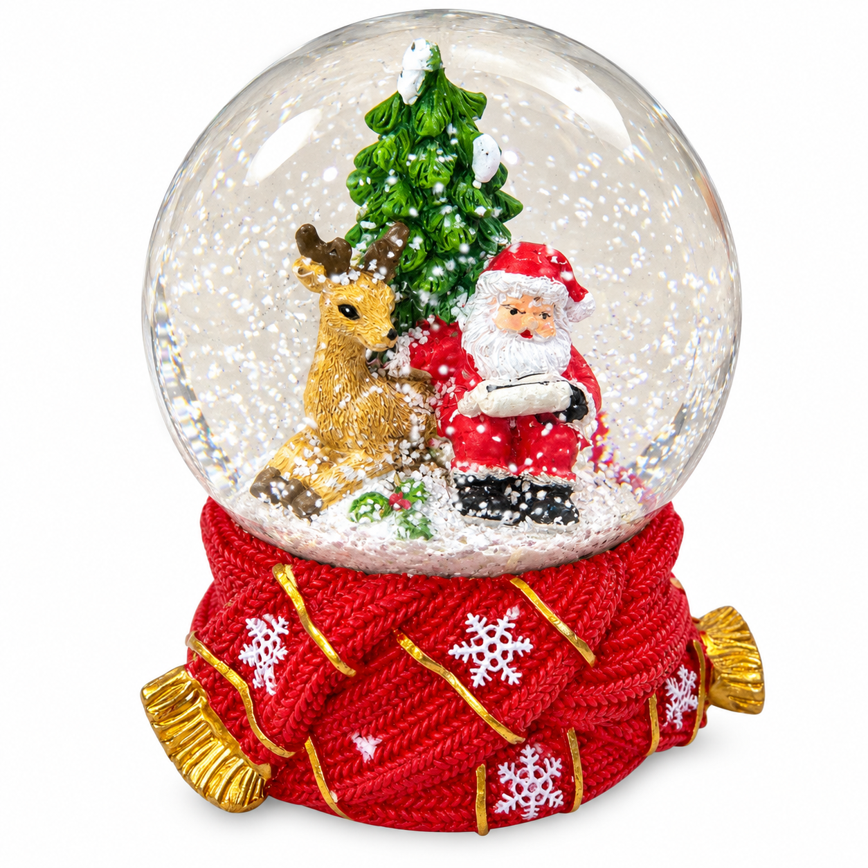 Mikulás és szarvas karácsonyi hógömb (15 cm)