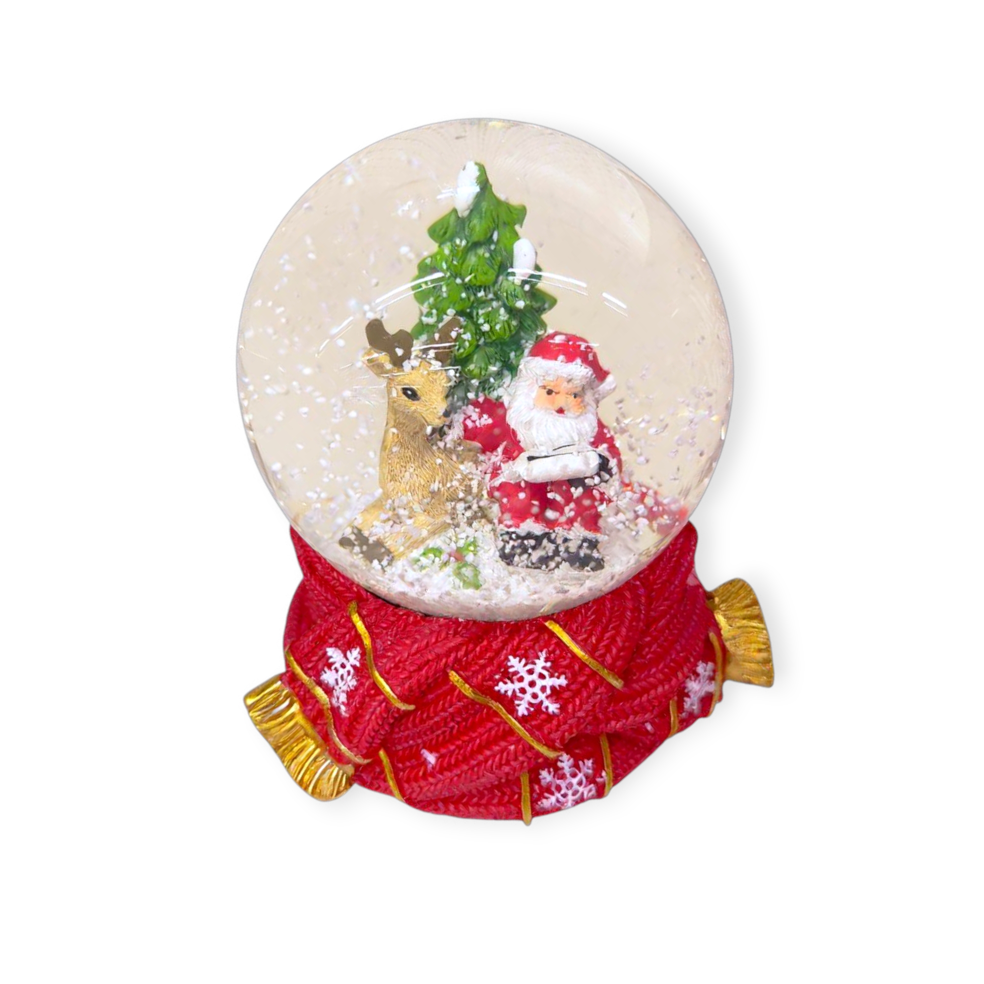 Varázslatos karácsonyi hógömb Mikulással és szarvassal – 15 cm