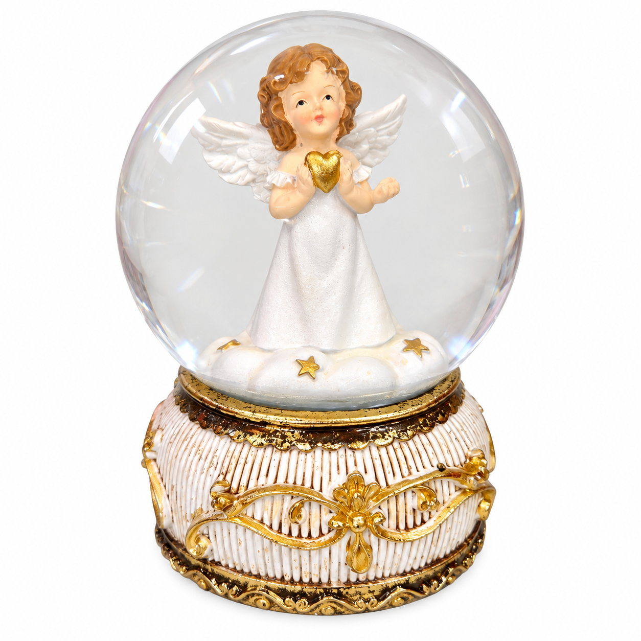 Zenélő angyalkás karácsonyi hógömb (14 cm)