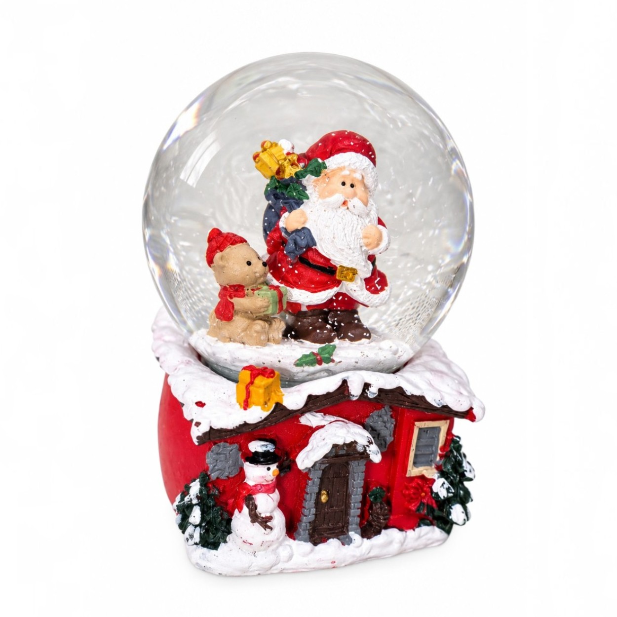 Piros házikós karácsonyi hógömb (8 cm)