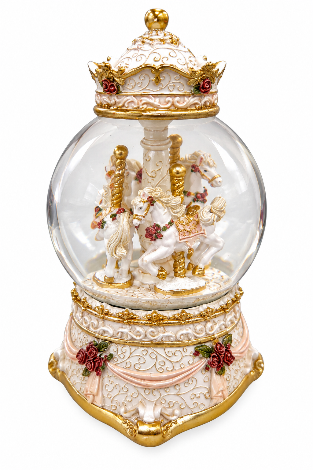 Arany körhintás karácsonyi hógömb (17 cm)