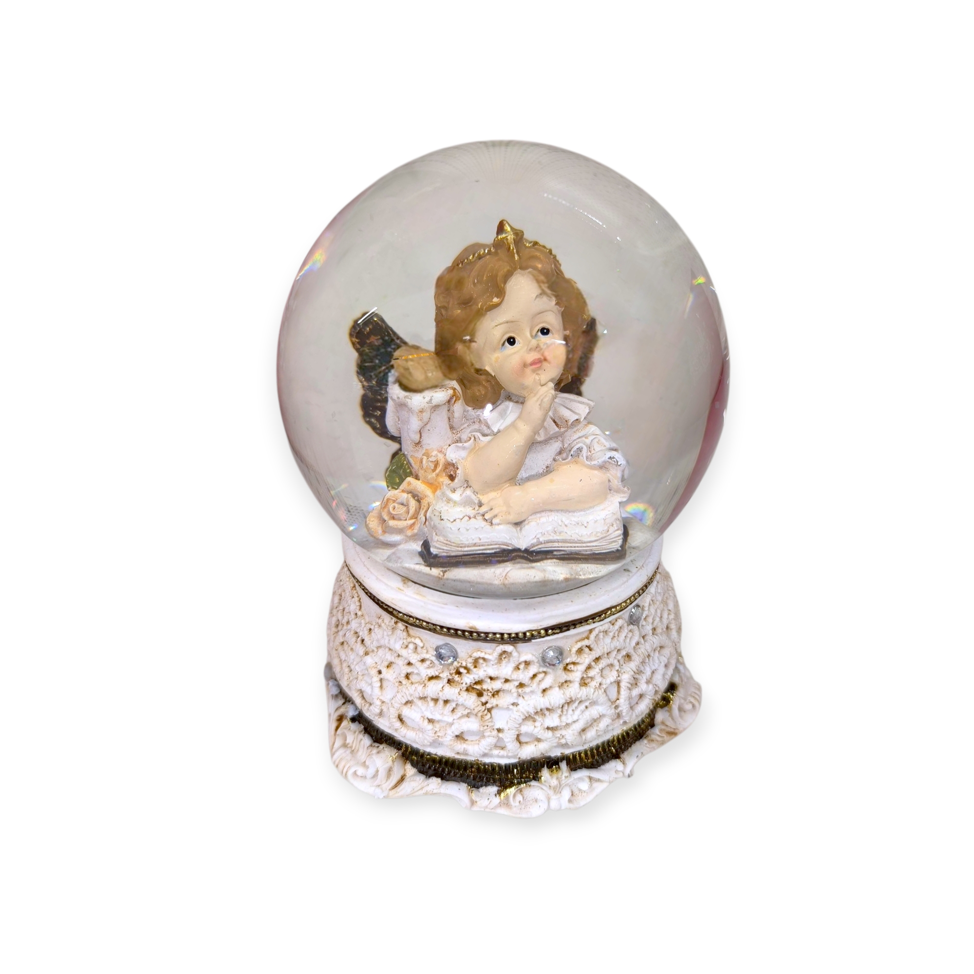 Vintage Angel zenélő hógömb 17cm