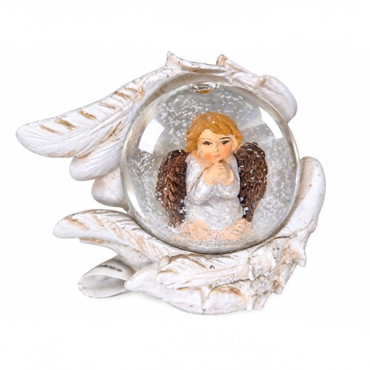 Angyalkás karácsonyi hógömb angyalszárnyakkal (8 cm)