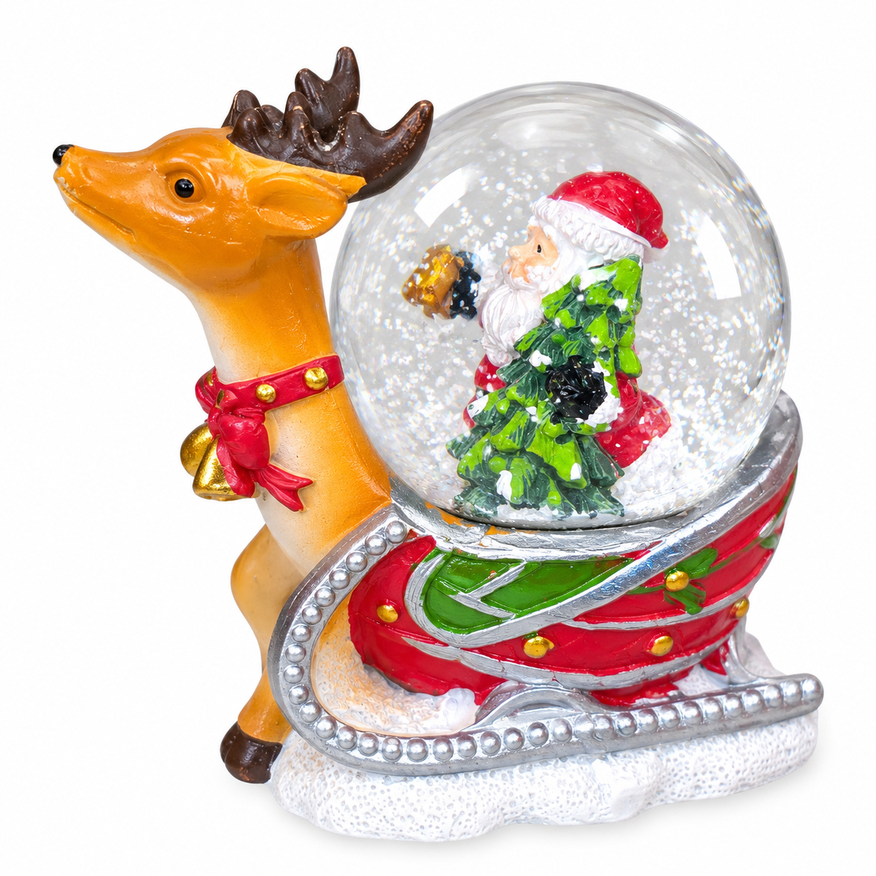 Mikulás szánkóval karácsonyi hógömb (11 cm)