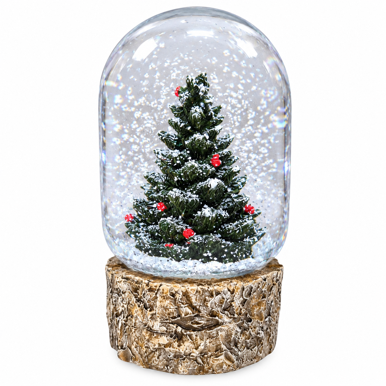 Fenyőfa karácsonyi hógömb (11 cm)