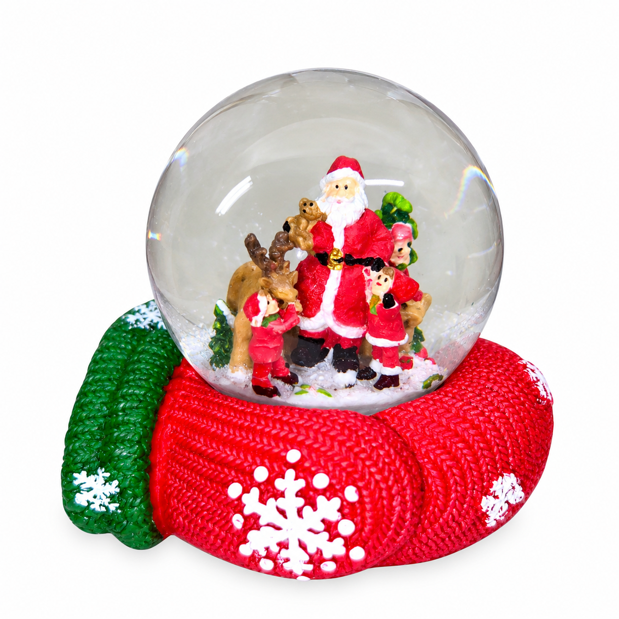 Mikulás kesztyűben karácsonyi hógömb (9 cm)
