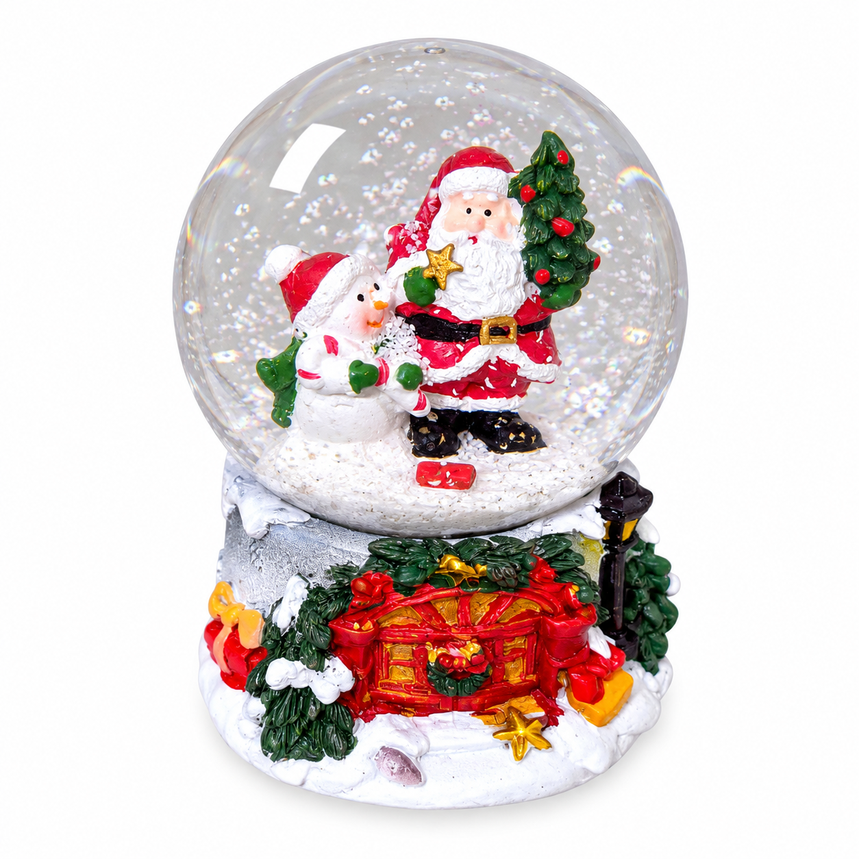 Mikulás és hóember karácsonyi hógömb (8 cm)