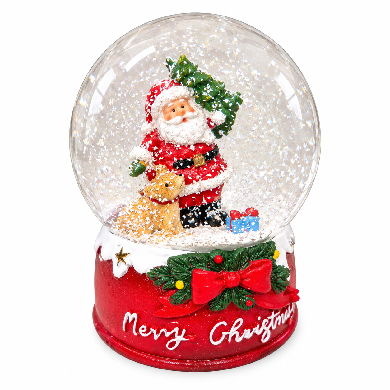 Boldog Karácsonyt Mikulás hógömb piros alapon (9 cm)