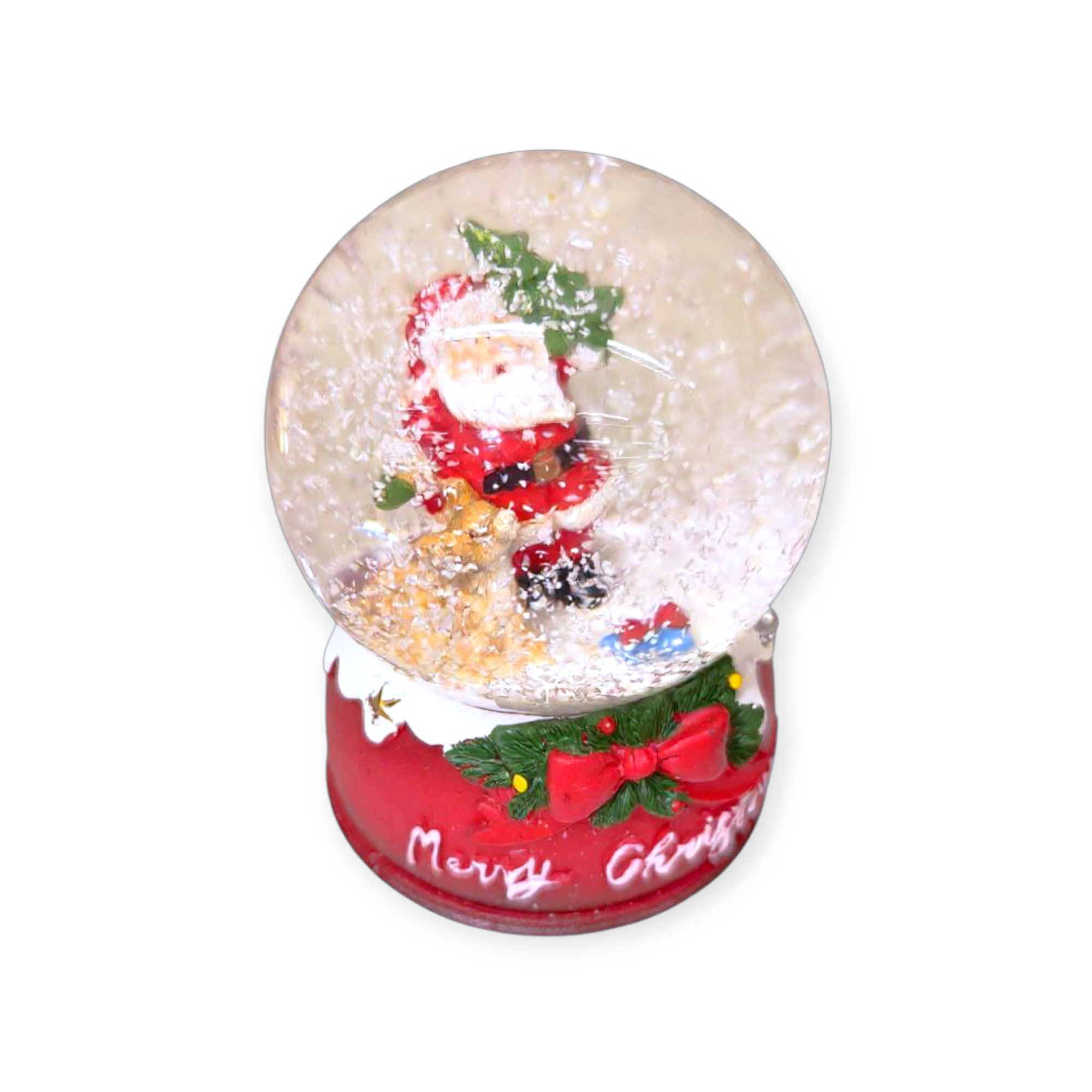 Boldog karácsonyt Mikulás hógömb piros alapon 9 cm