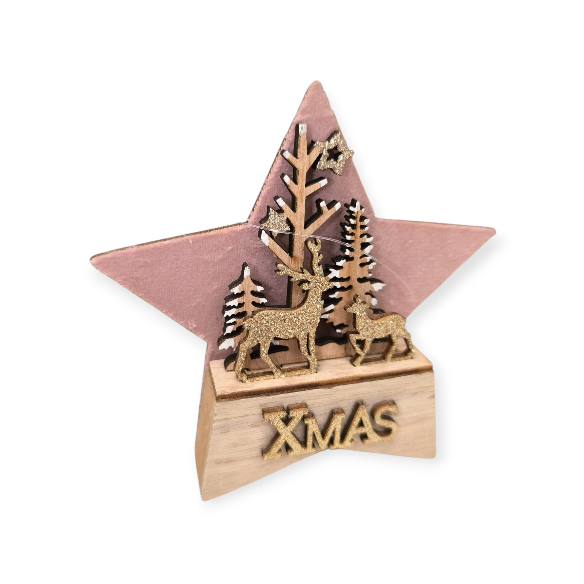 Téli Csillag karácsonyi asztaldísz rózsaszín szőrmével 12cm