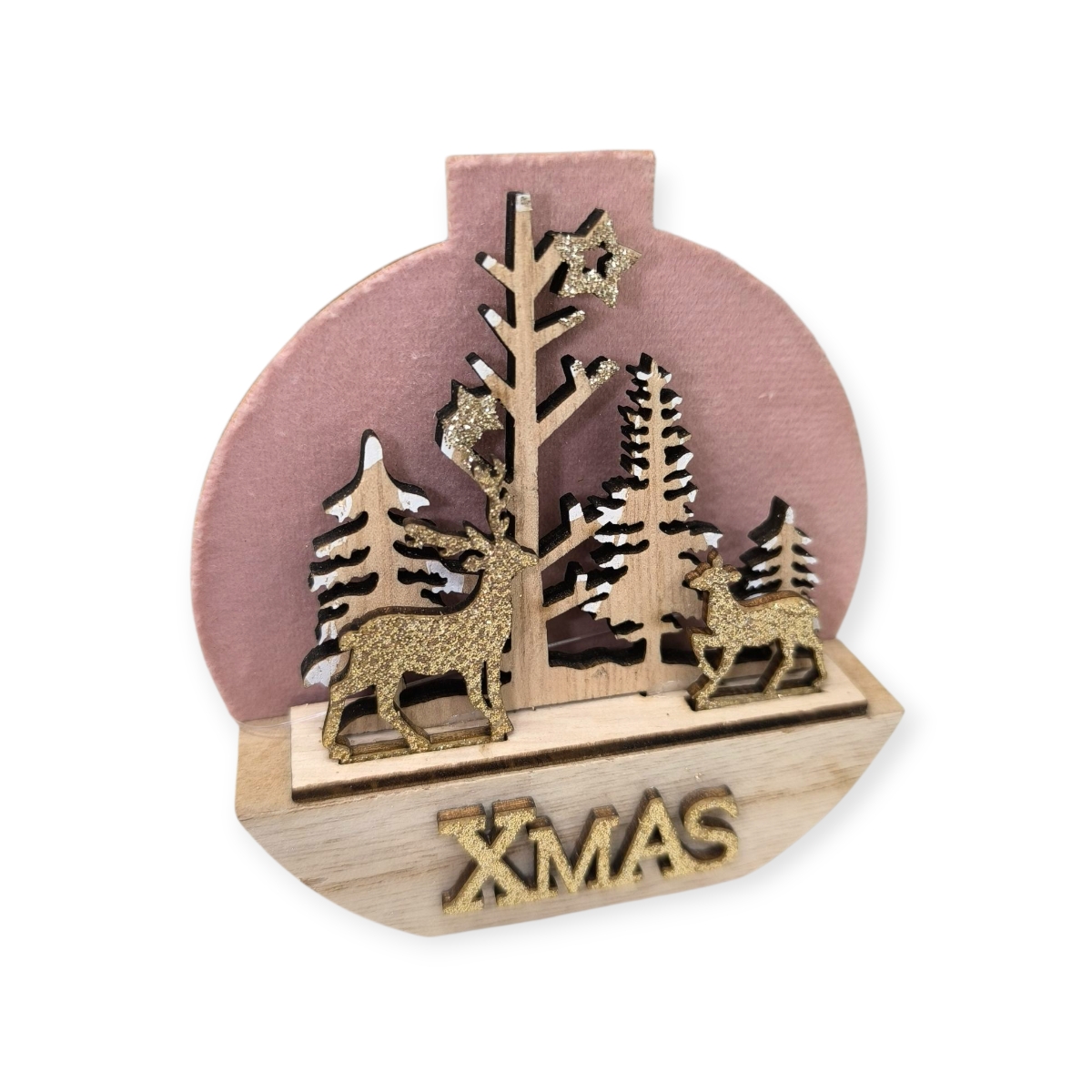 Téli Gömb karácsonyi asztaldísz rózsaszín szőrmével 12cm