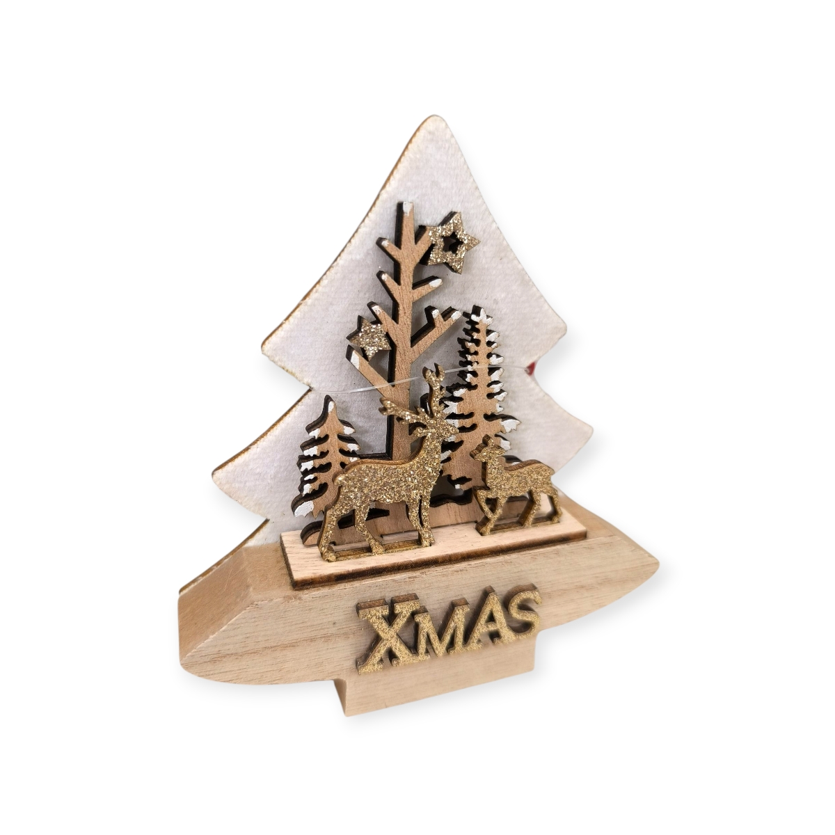 Havas Fenyő karácsonyi asztaldísz fehér szőrmével 12cm