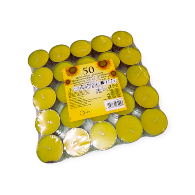 Szúnyogriasztó teamécsesek Citronellával – 50 db, kültéri használatra