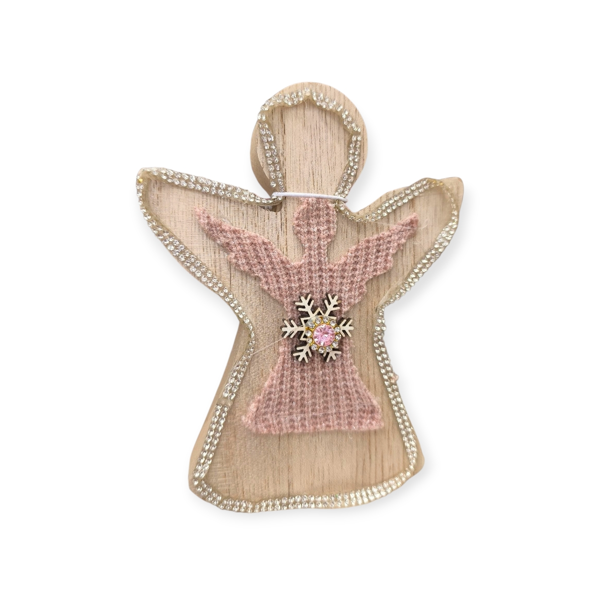 Rózsaangyal fa karácsonyi dekor szőrmével és strasszokkal 14cm