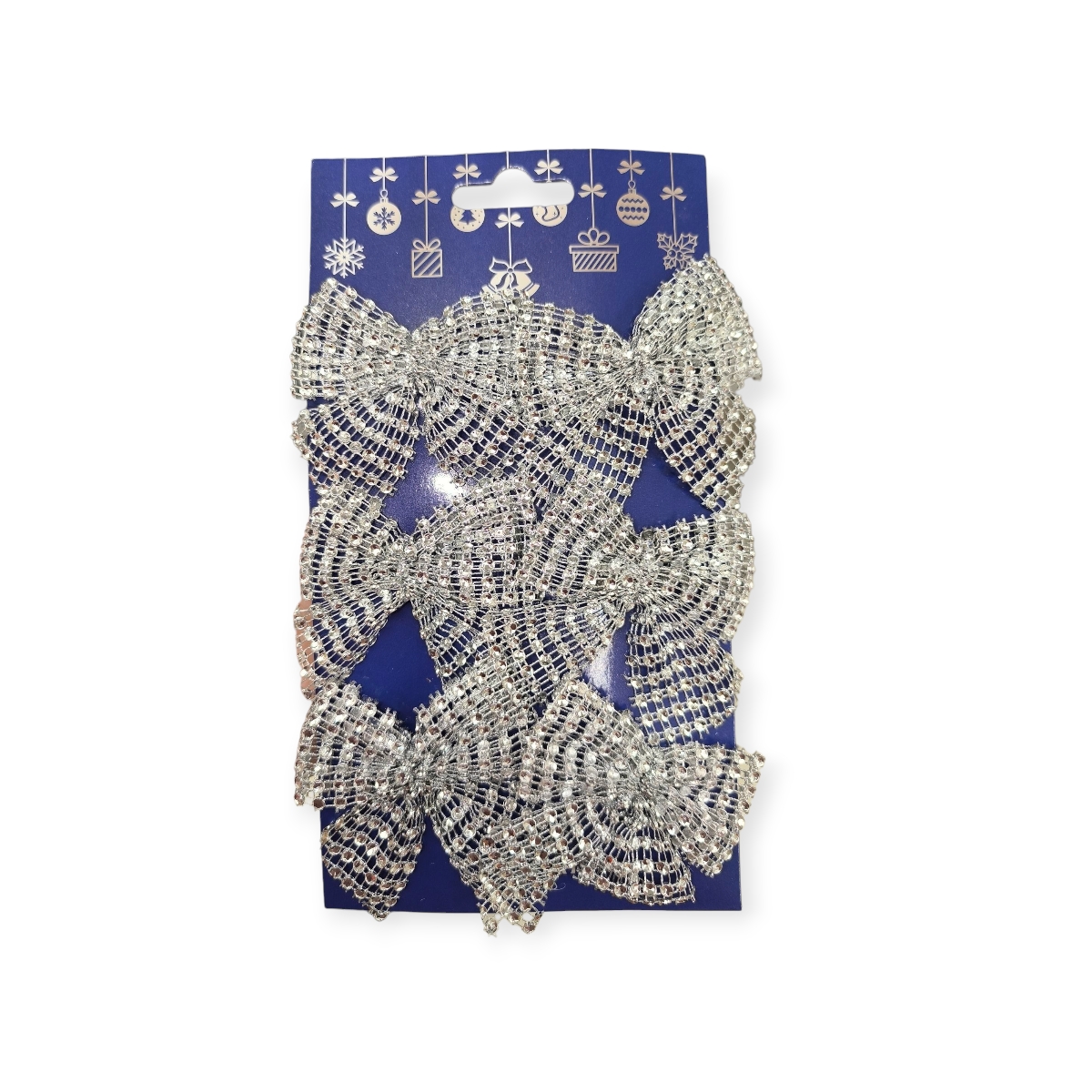 Ezüst csillogás karácsonyi masni szett 8cm – 6db