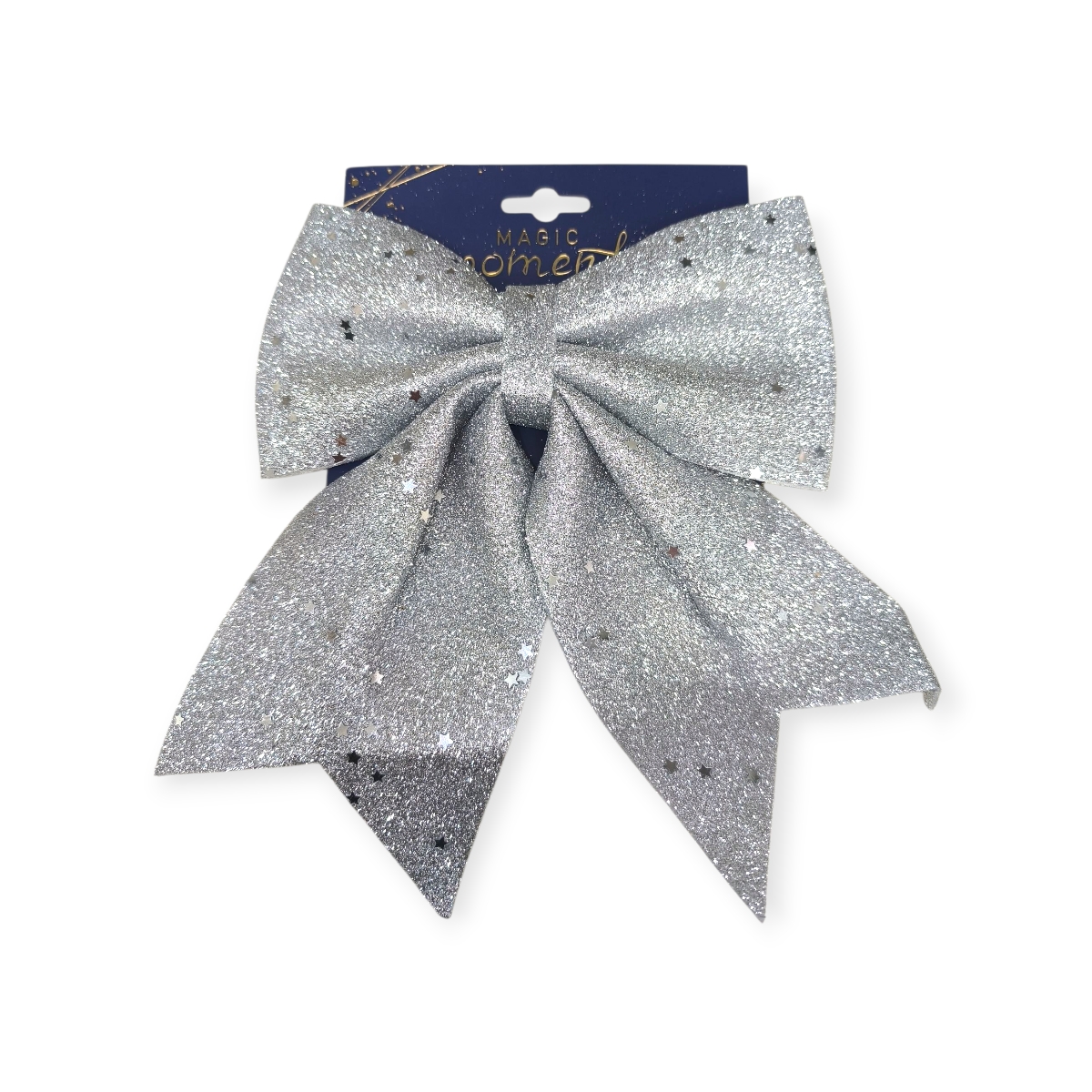 Ezüst csillagfény karácsonyi masni 23cm