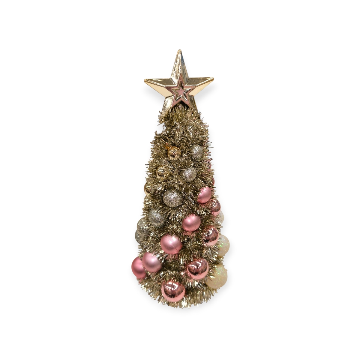 Pezsgő karácsonyfa rózsaszín és bézs gömbökkel 30 cm