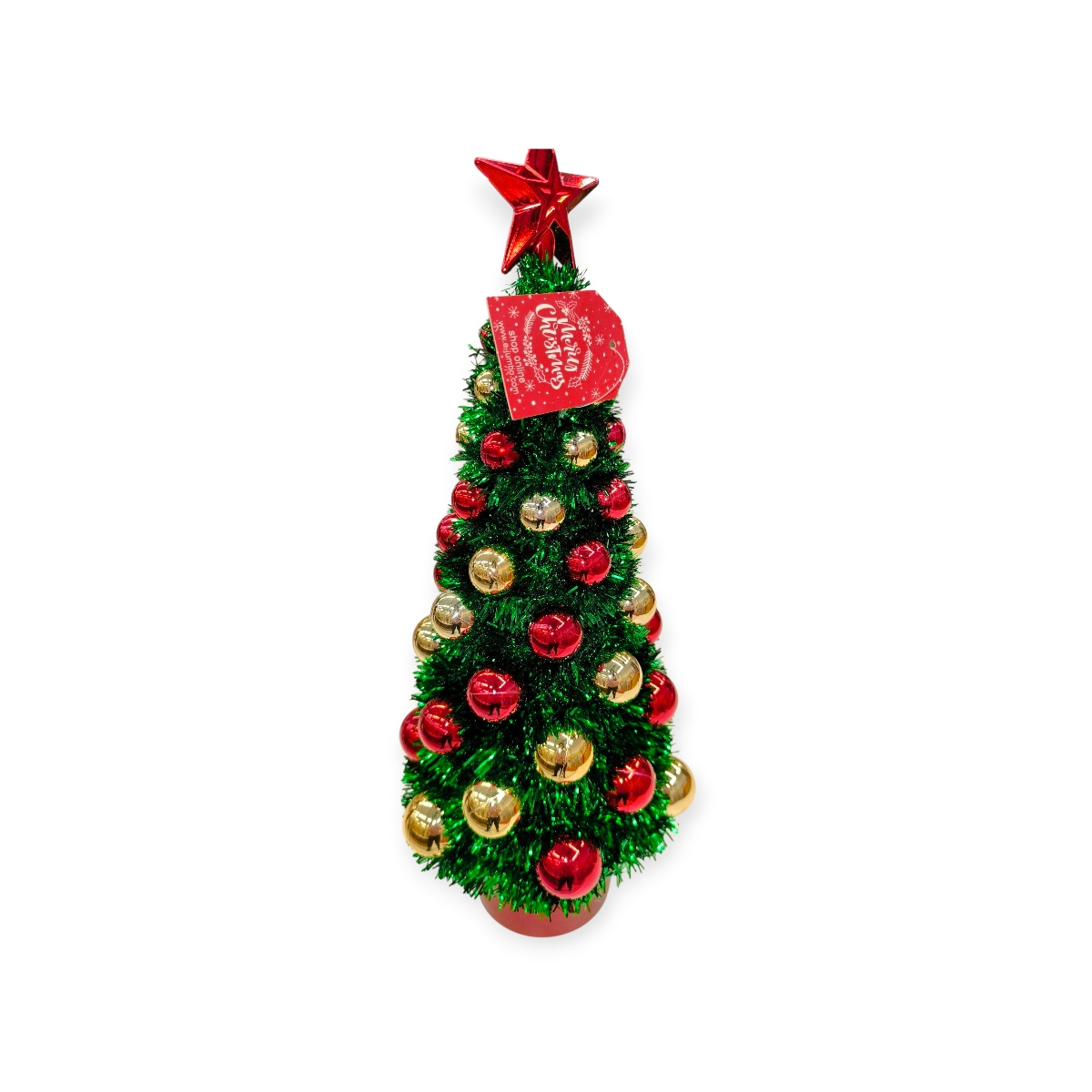 Dekoratív karácsonyfa piros arany díszekkel 39cm