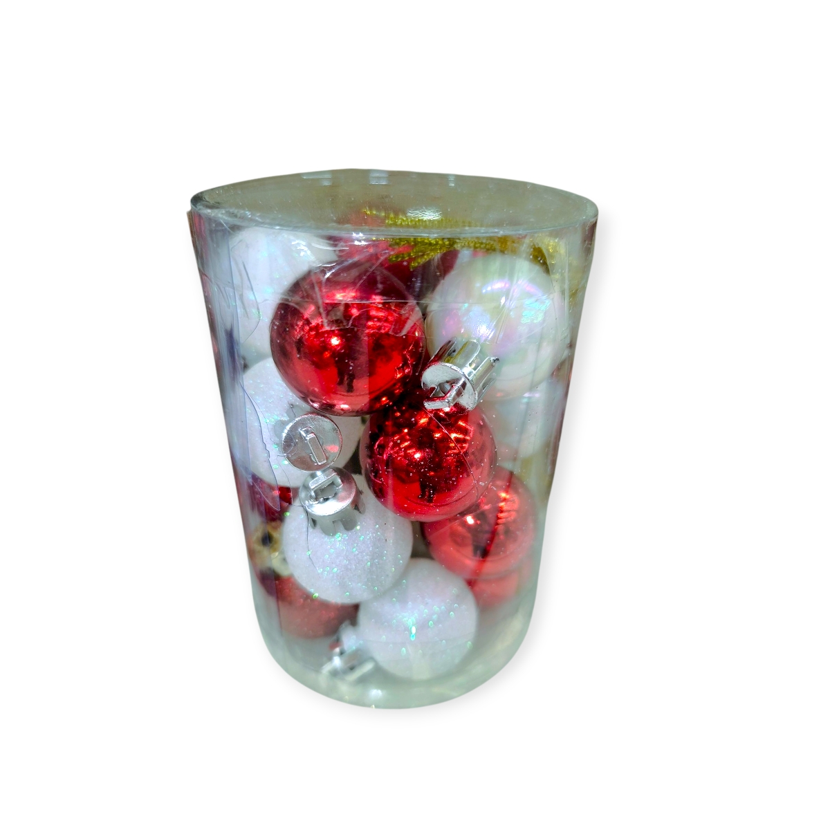 Irizáló fehér-piros cukorka karácsonyfadísz készlet Ø3cm – 20db