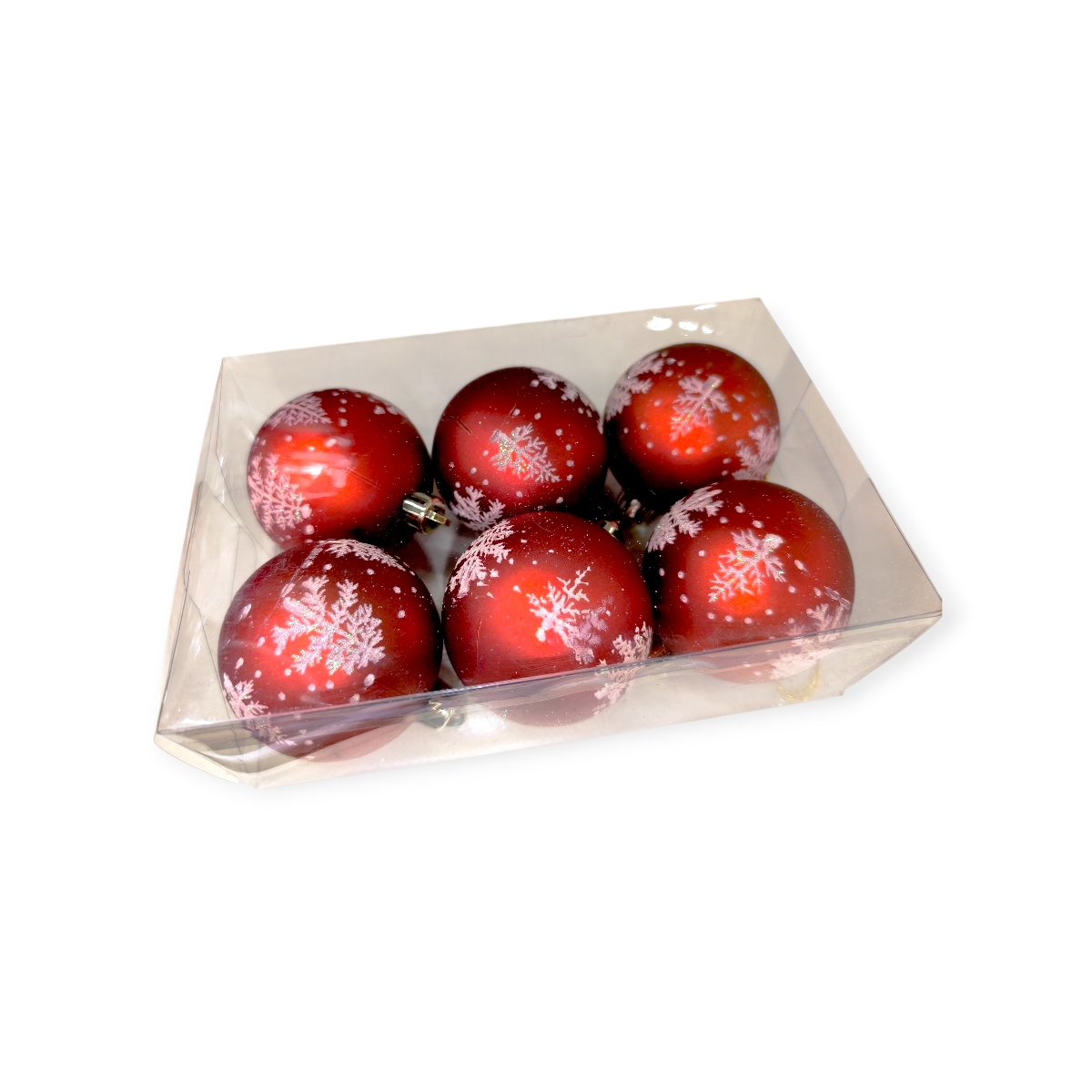 Télvarázs piros karácsonyfadísz szett fehér fenyő mintával 6cm – 6db