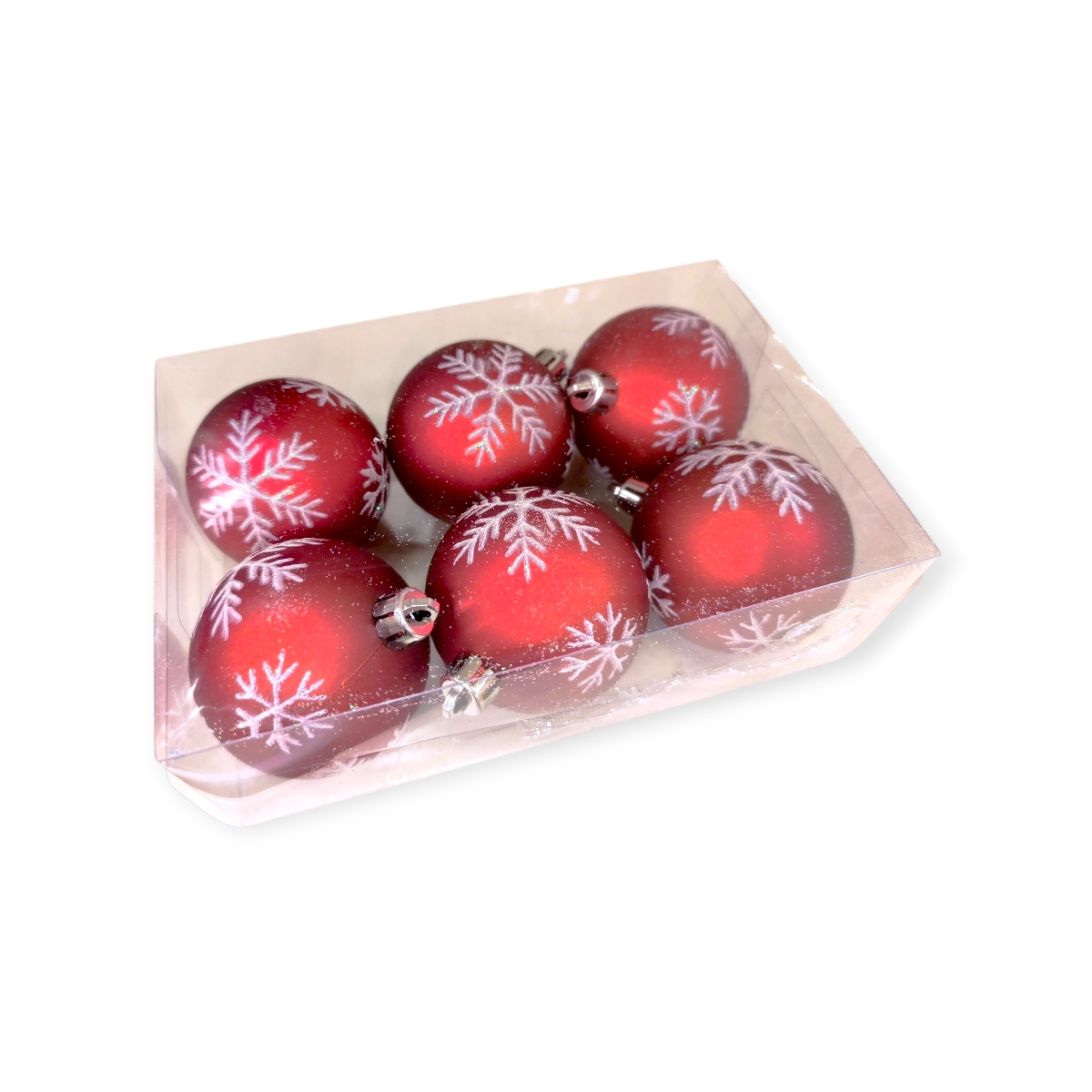 Hópelyhes piros-fehér karácsonyfadísz szett 8cm – 6db