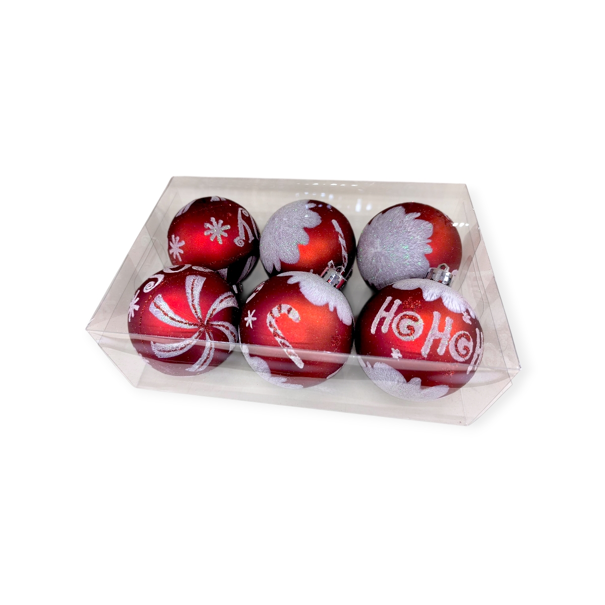 Piros-fehér karácsonyi gömb szett HoHoHo Joy 8cm - 6db