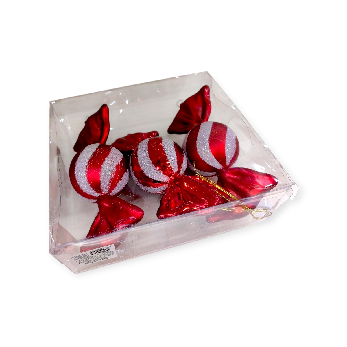 Piros cukorka karácsonyfadísz szett irizáló csillámmal 18,5cm - 3db