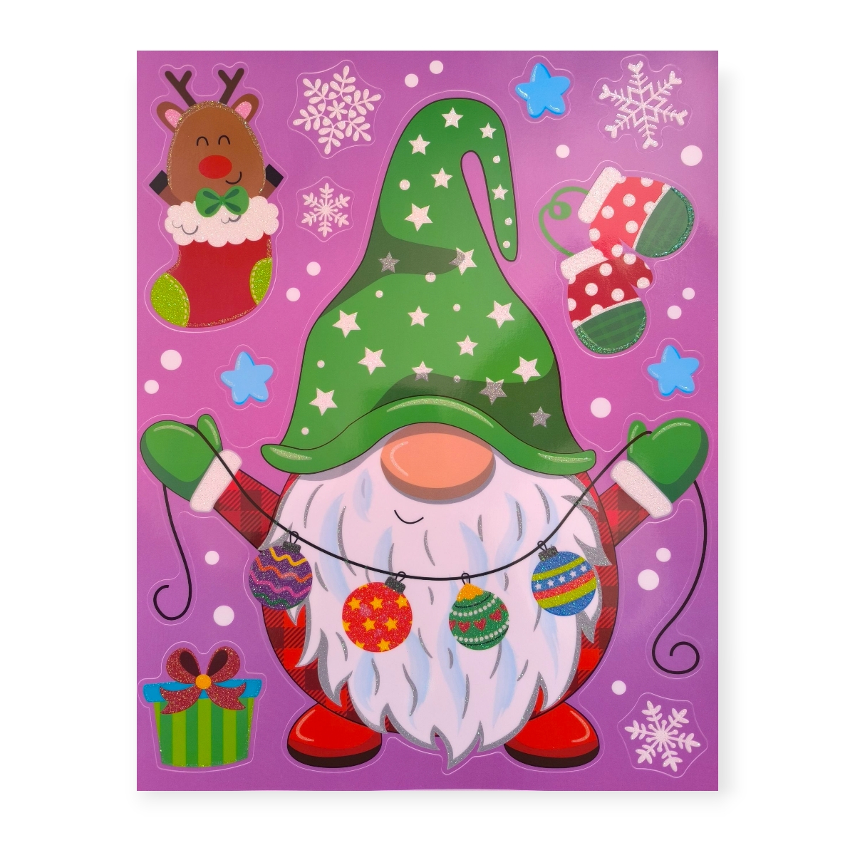 Karácsonyi ablakmatrica manó mintával lila 30×42 cm