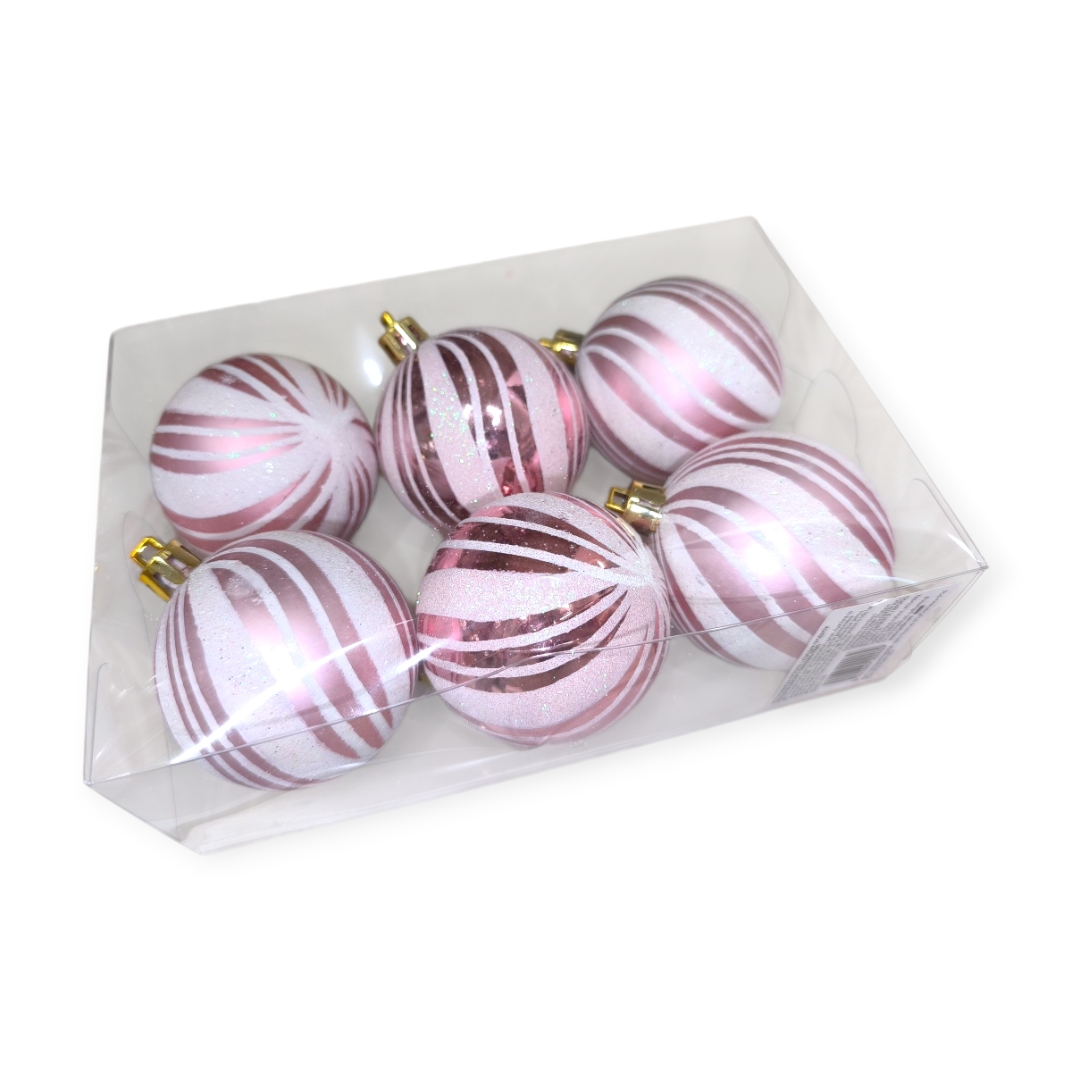 Matt rózsaszín karácsonyi gömb szett irizáló csillogással 6cm - 6db