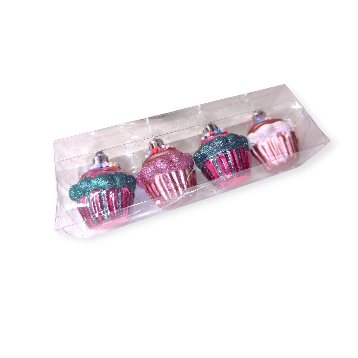 Lila cupcake karácsonyfadísz szett csillogó – 4db