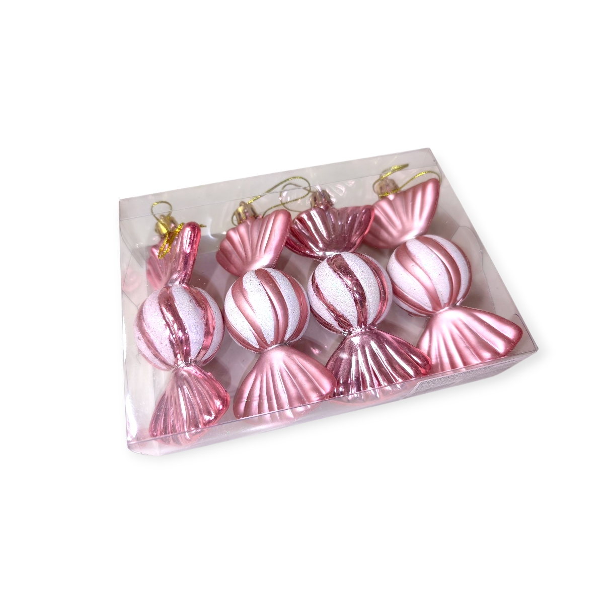 Rózsaszín cukorka karácsonyfadísz készlet fehér csíkokkal 12cm – 4db