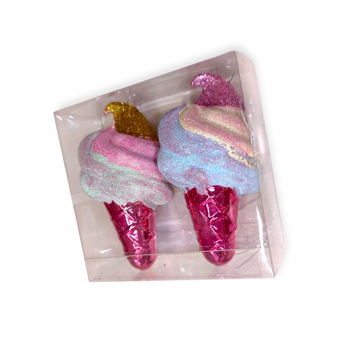 Rózsaszín karácsonyfadísz szett csillogó fagylalt mintával 11cm – 2db