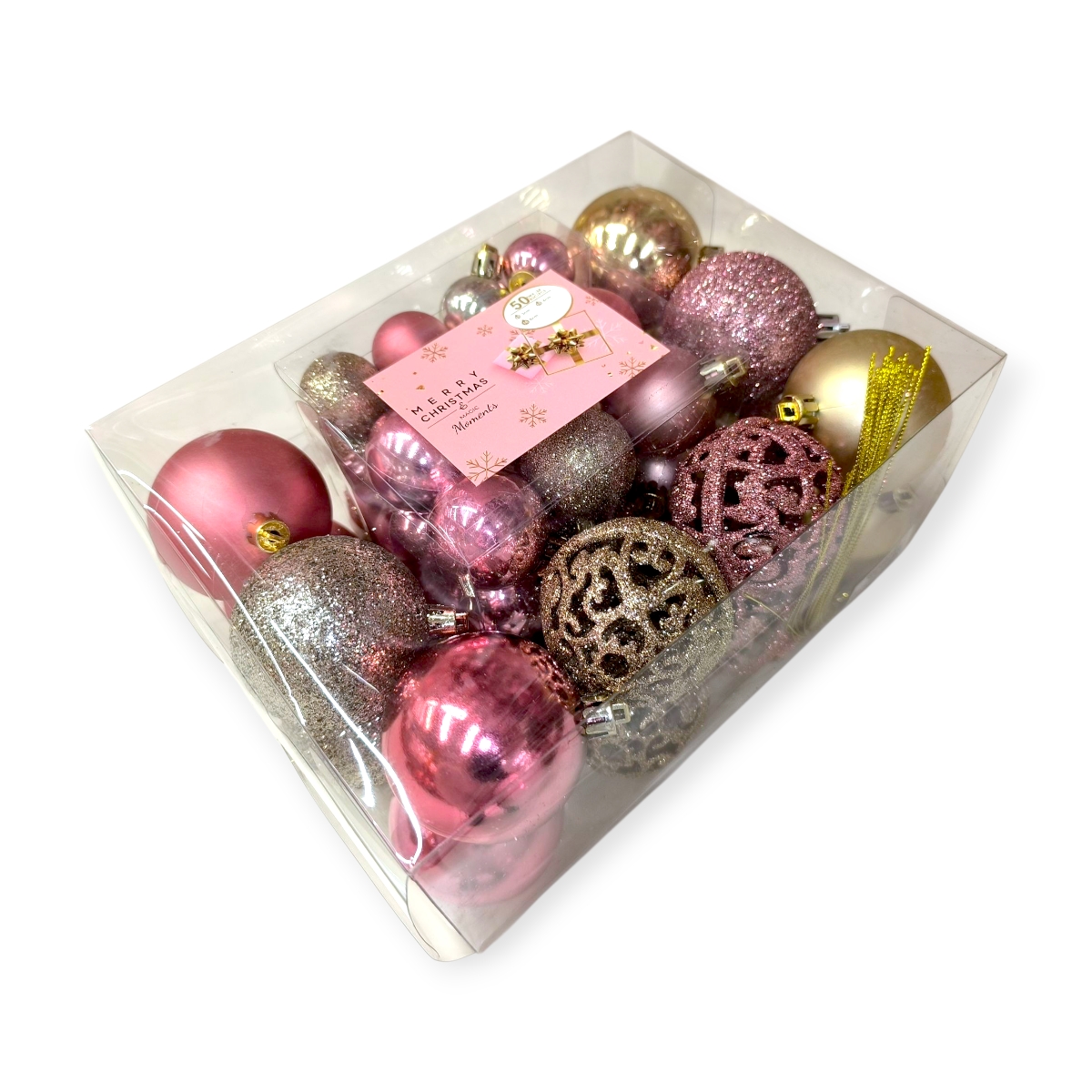 Rózsaarany karácsonyfadísz szett matt fényes csillogó gömbök 3-4-6cm – 50db