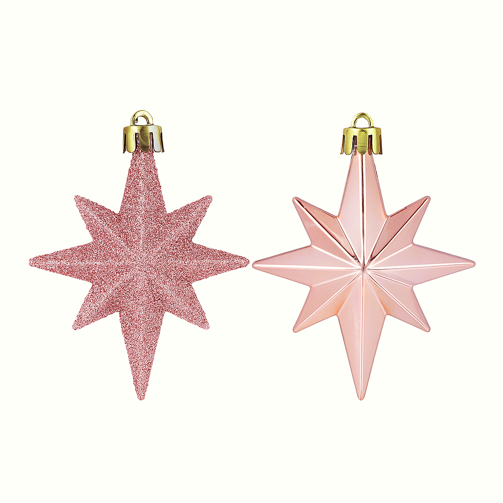 Rózsaszín csillogó karácsonyfadísz csillag szett 8cm – 12db