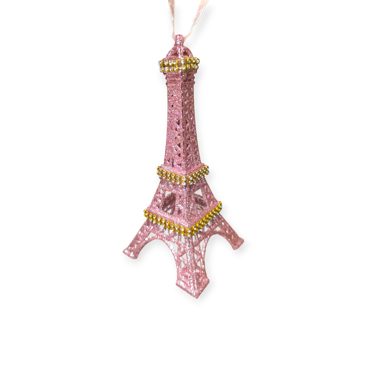 Karácsonyfadísz Eiffel-torony rózsaszín csillámos 26cm