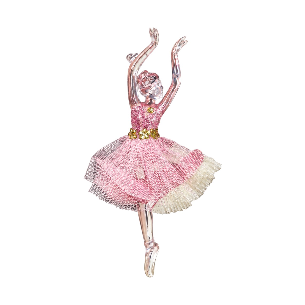 Rózsaszín tüllszoknyás balerina dísz (15 cm)