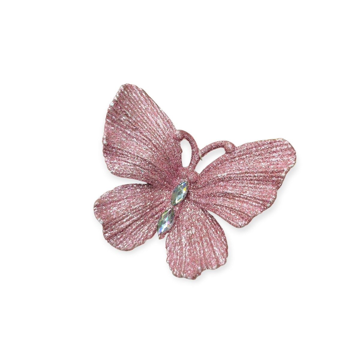 Csillogó rózsaszín karácsonyfadísz pillangó kristályokkal 11x9 cm