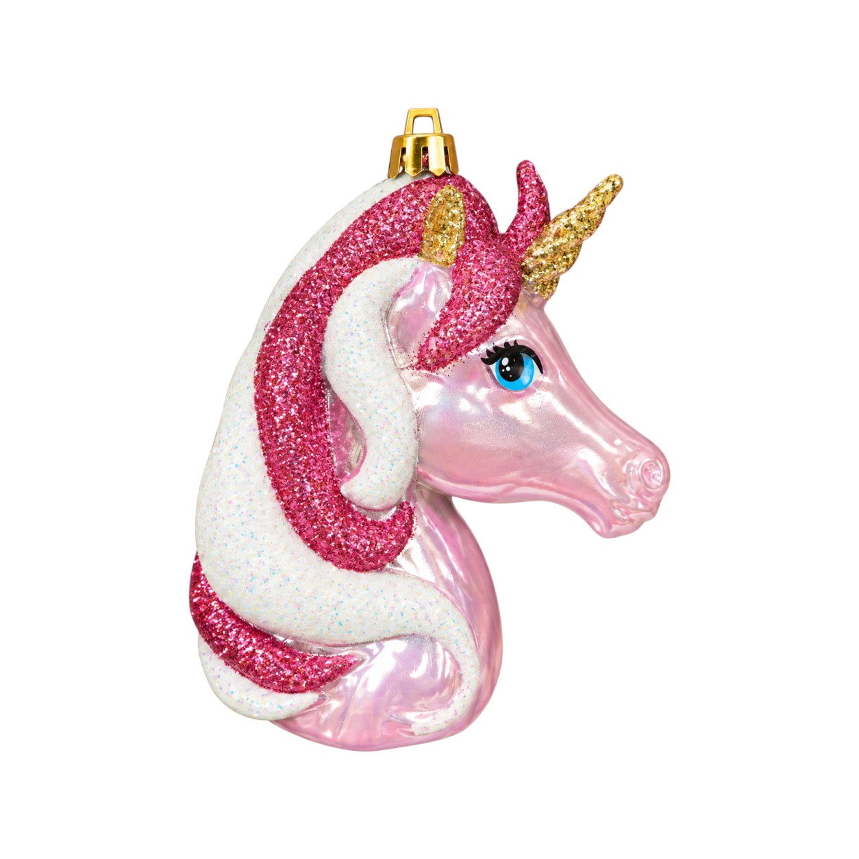 3D egyszarvú karácsonyfadísz – fukszia, 9 cm