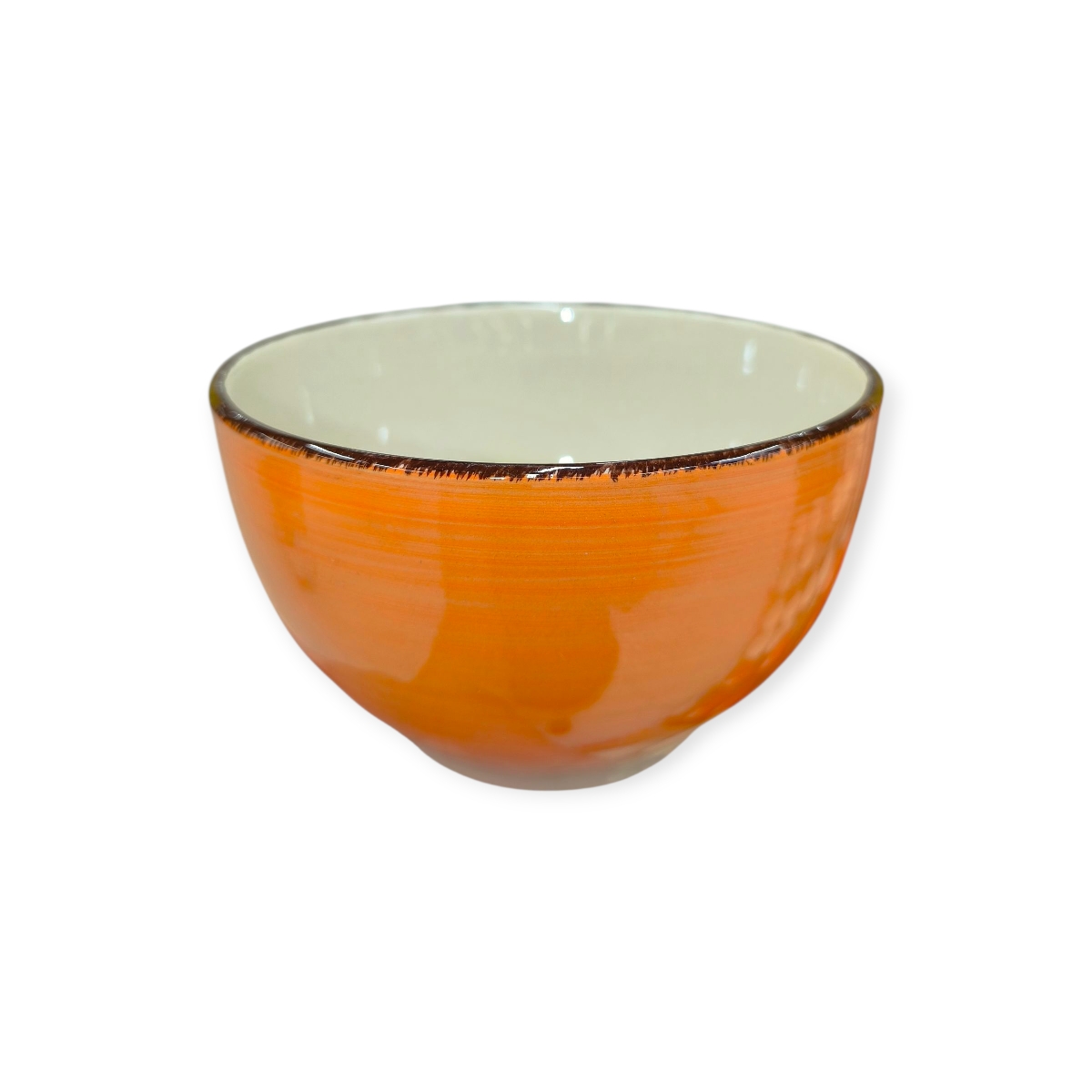 Narancssárga bézs kerámia leveses tál vízszintes csíkokkal és barna széllel 850ml