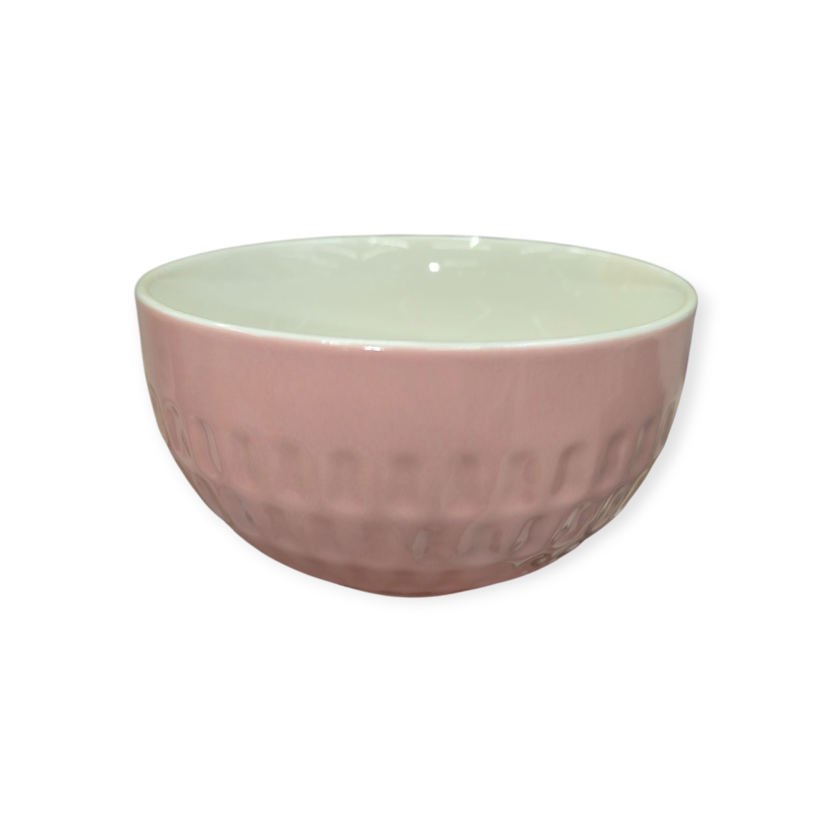 Rózsaszín-fehér kerámia leveses tál dombornyomott mintával – 630 ml